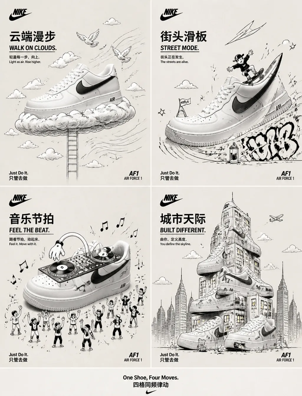 Nike AF1 · 四格街头涂鸦
